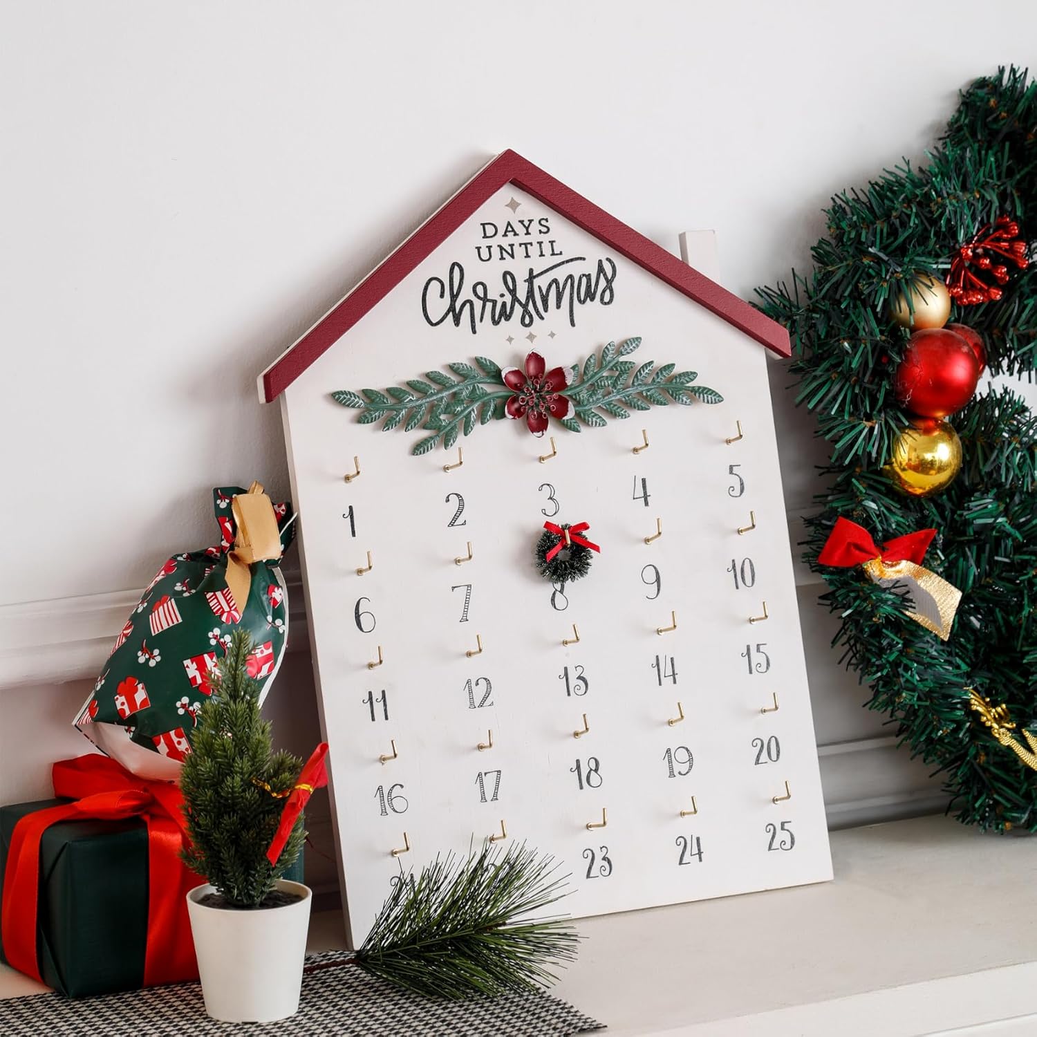 Regine Switzerland Christmas Countdown Calendar - 25 Days Advent Decor | Rustic Wooden Wall Hanging