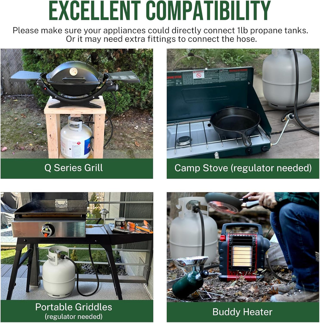 Propane Hose Adapter by [Brand Name] - 6 Feet Converter from 1lb to 20lb for Grills & Stoves