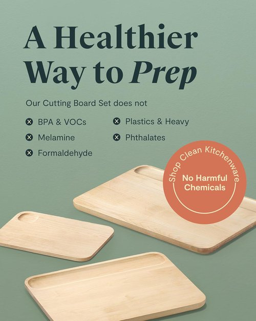 Caraway 4-Piece Double-Sided Wood Cutting Board Set | FSC-Certified Birch Wood, Mineral Oil Finish, 3 Sizes