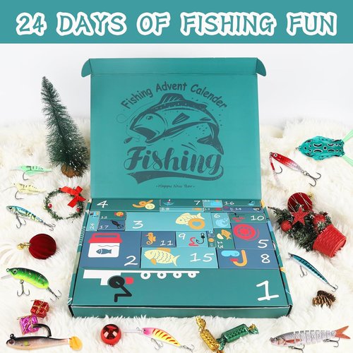 Fishing Advent Calendar 2025 - 24 Days of Mystery Lures & Tackle | Perfect Countdown Gift for Anglers