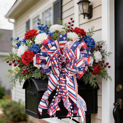 LaRibbons Patriotic Ribbon - Wired 2.5 Inch x 20 Yards | Red, White, Blue Star & Stripe for 4th of July Decor