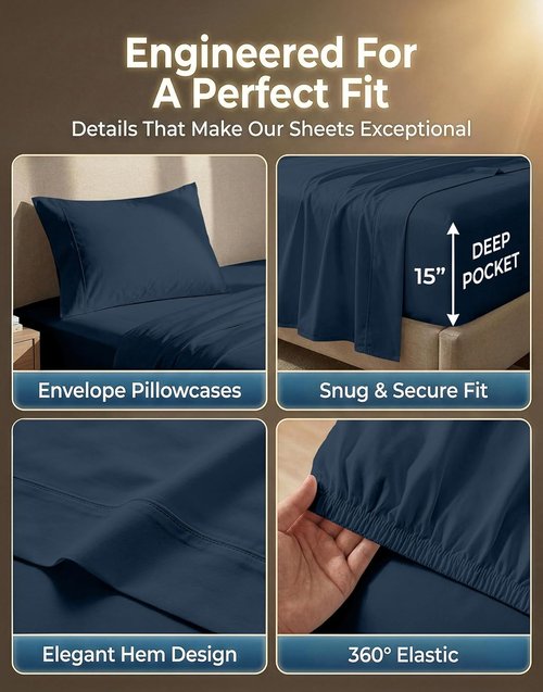 **LANE LINEN Twin XL Sheet Set - 600 Thread Count Sateen Weave - 100% Cotton for Hotel-Quality Softness - Denim Color**