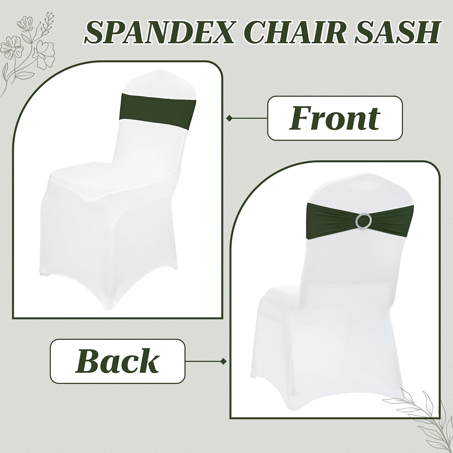MDS Spandex Chair Sashes - Premium Stretch Covers with Buckle Slider | Pack of 10 - Olive Green