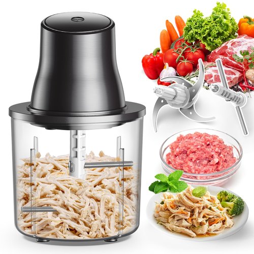 Food Processors, 2 IN 1 Electric Chicken Shredder &Food Chopper with 250W Copper Motor,1.5L Bowls & 2 Bi-Level Blades,One-Touch Electric Chicken Breast Shredder Tool-Smart Overheat Protection