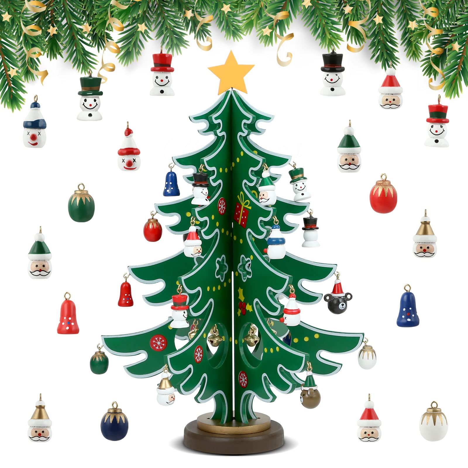 LIHAO Christmas Advent Calendar, 24 Days Tabletop Christmas Tree Countdown Calendar with 24PCS Ornaments for Boys Girls Kids Party Favors, Classroom Prizes Xmas Gift