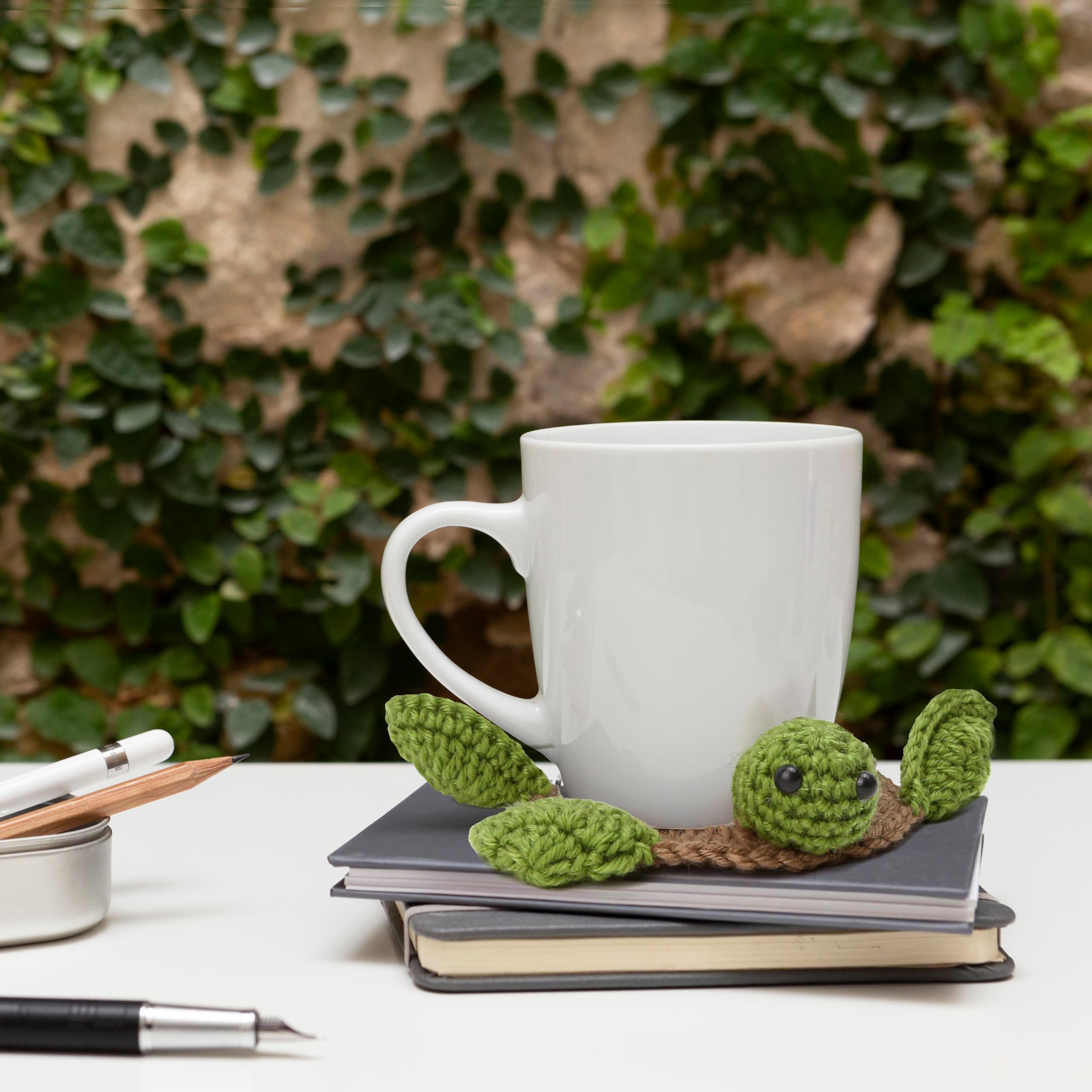 Turtle Coaster Rug for Drink Cup Mug, Handmade Crochet Knitting Animal Tortoise Shaped Mat Set, Creative Gift for Teacher Daughter Mom, Funny Desk Table Office Accessories Housewarming Home Decoration