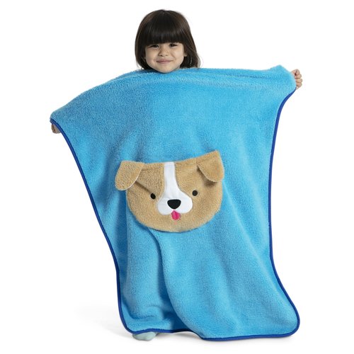 Delta Children Sherpa Throw Blanket with Storage Pocket for Kids, Teal Dog