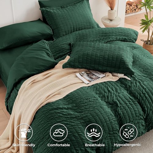 HYMOKEGE Emerald Green Comforter Set - Luxurious 7-Piece All-Season Bedding in Full Size