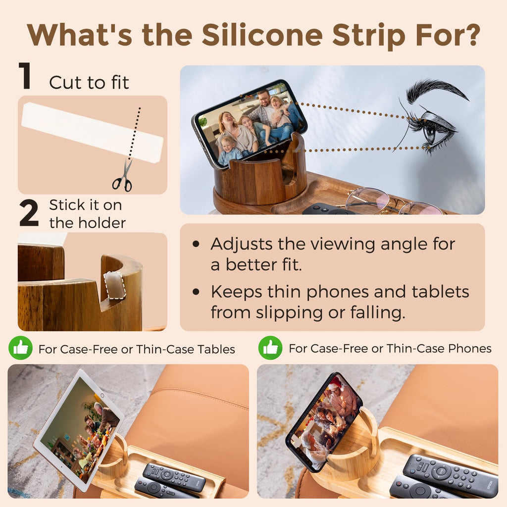 Couch Cup Holder for Armrests Over 4.9" Wide, Acacia Wood Couch Arm Tray with 360° Rotating Cup Holder, 3 in 1 Foldable Sofa Arm Tray Table for Remote, Snacks, Phone, Drinks