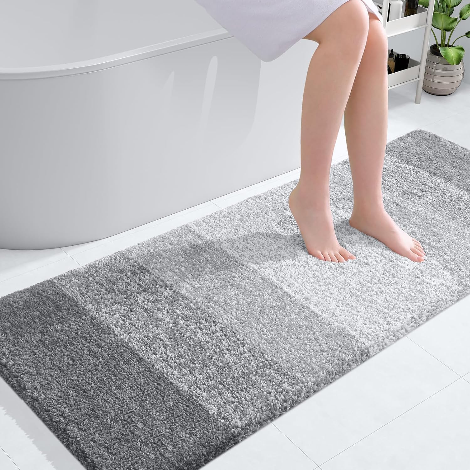OLANLY Large Bath Rugs Mat - Extra Soft Microfiber, Quick Dry & Washable | 40x24, Light Grey