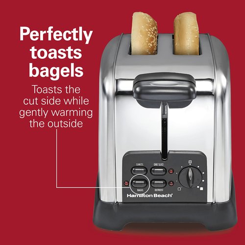 Hamilton Beach Retro Toaster with Wide Slots, Sure-Toast Technology, Bagel & Defrost Settings, Auto Boost to Lift Smaller Breads, 2 Slice, Polished Stainless Steel (22782)