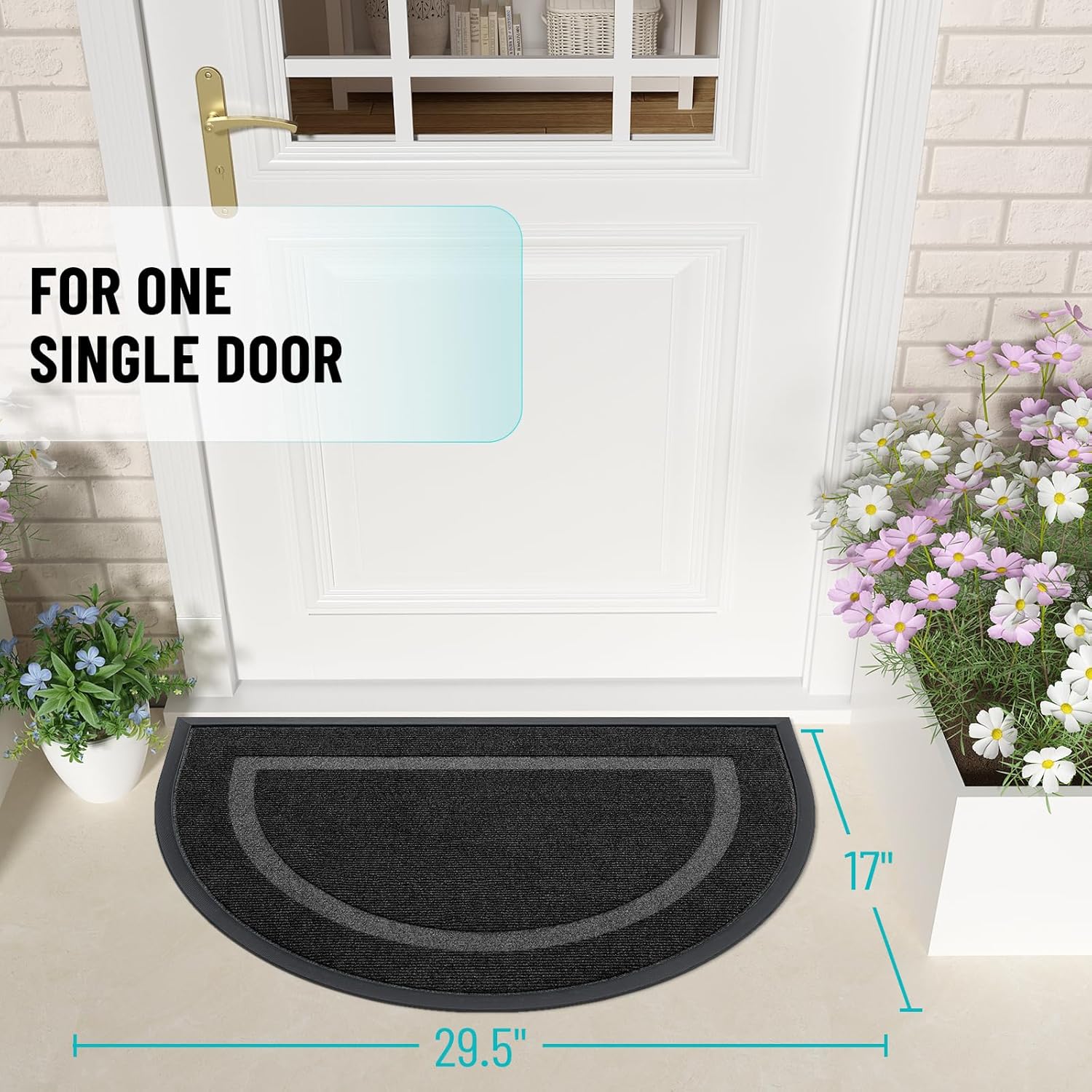 OLANLY Half Circle Door Mat - Waterproof All-Season Doormat for Indoor/Outdoor Use | 29.5x17, Black