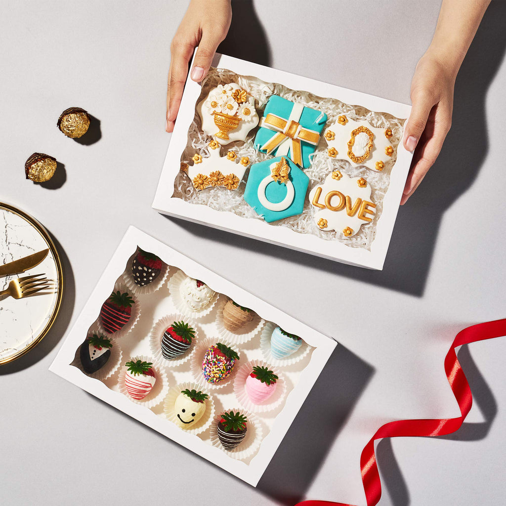 SLShePack 24PCS 10x7x2.5 inches Cookies Bakery Boxes with Window - Cakesicle, Chocolate Bomb, Macaron, Chocolate Covered Strawberries, Pretzel Rods Boxes