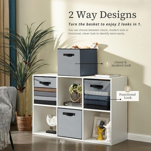 DECOMOMO Storage Bins - Cube Storage Bins with Window for Shelves | 11" Fabric Cubes, Grey (6pcs)
