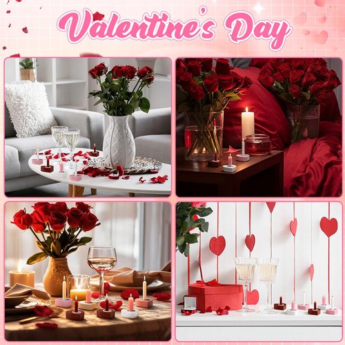 FoldTier 6 Pcs Heart Candlestick Holders Wooden Heart Taper Candles Holders for Dining Wedding Party Table Centerpieces Home Decoration