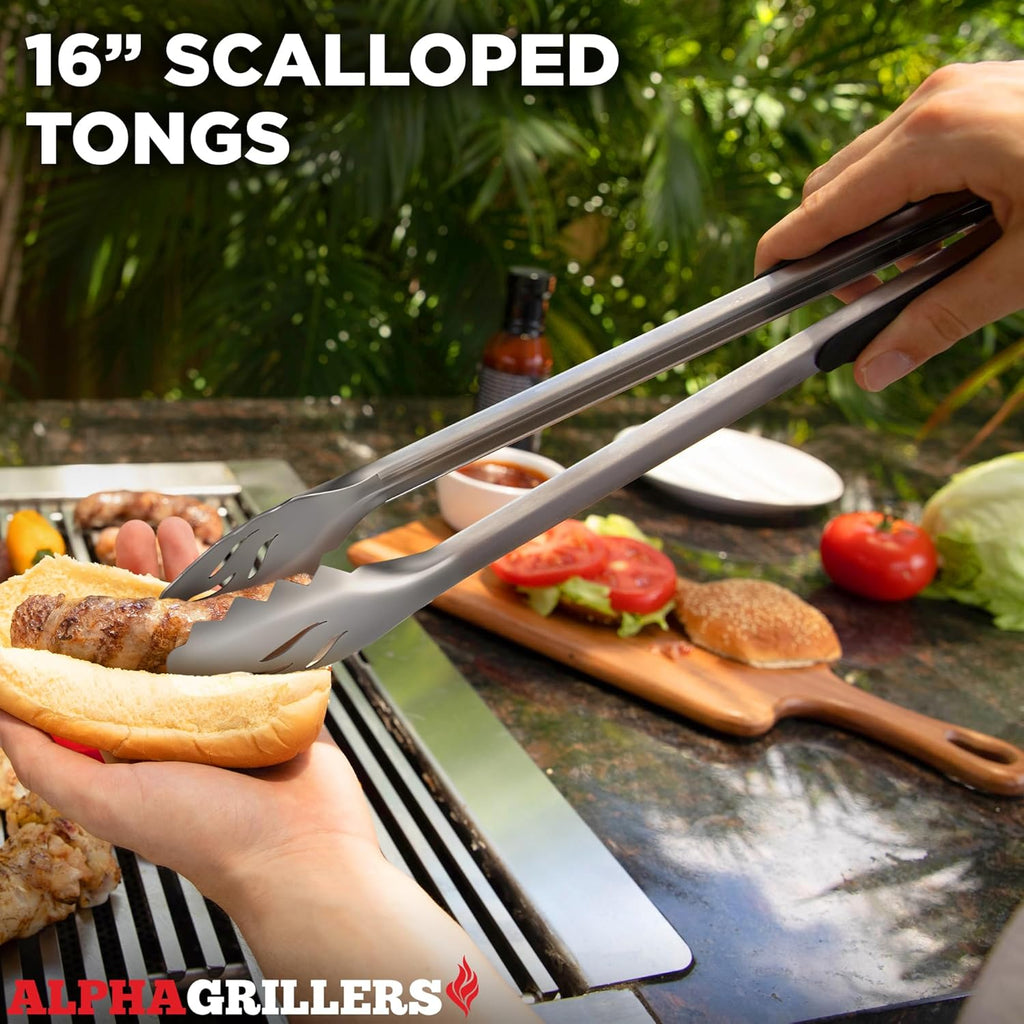 Alpha Grillers Grilling Accessories - Ultimate BBQ Tool Set with Spatula, Fork, Brush & Tongs - Perfect Gifts for Men