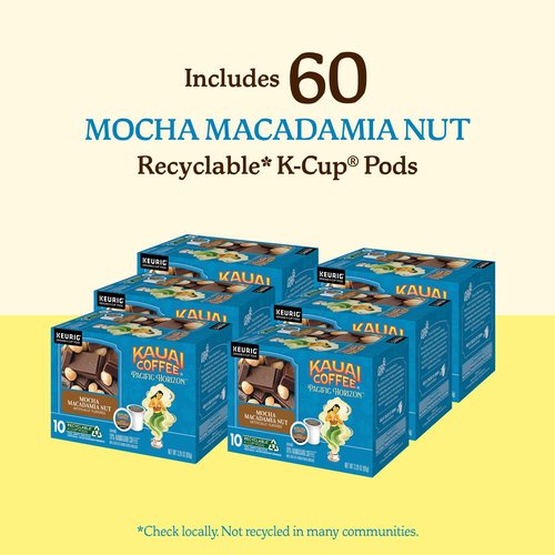 Kauai Coffee K-Cup Pods for Keurig Brewers – Arabica Coffee, 10% Hawaiian – Medium Roast, Savory and Chocolatey Aroma – Mocha Macadamia Nut, 6 Packs of 10 Single Serve K-Cups
