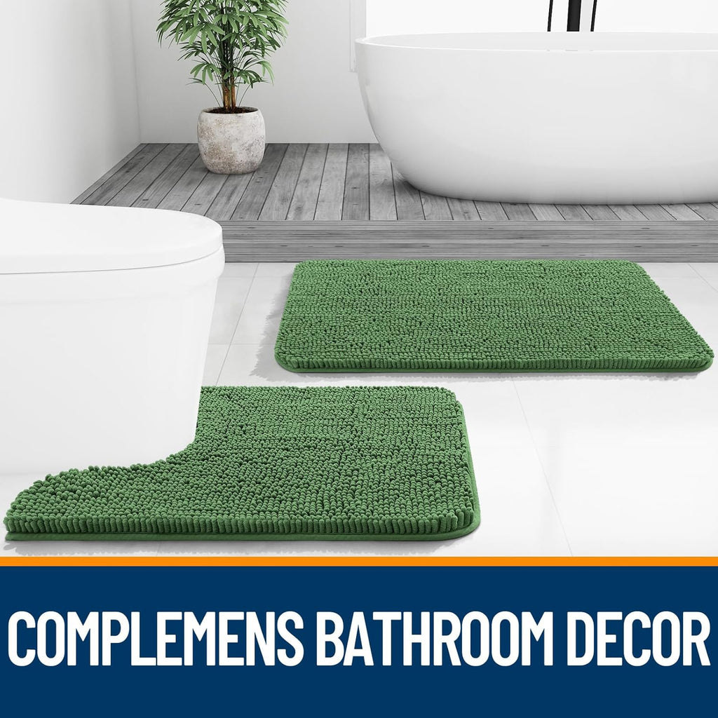 OLANLY Bathroom Rugs - Extra Soft Absorbent Chenille Mats | 30x20 Olive Green, Quick Dry & Machine Washable