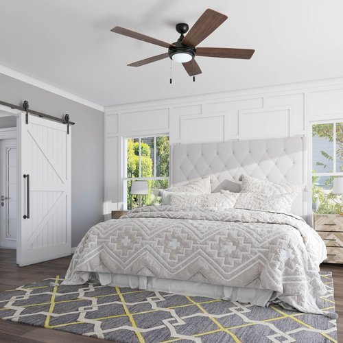 Honeywell Ceiling Fans Ventnor, 52 Inch Modern Farmhouse Indoor LED Ceiling Fan with Light, Pull Chain, Three Mounting Options, Dual Finish Blades, Reversible Motor - 50607-01 (Bronze)