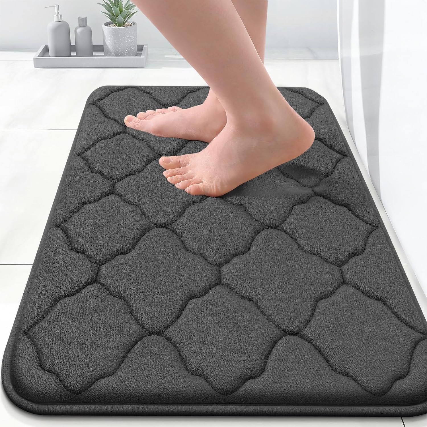 OLANLY Memory Foam Bath Mat - Ultra Soft, Absorbent & Non-Slip Rug | 24x16 Inches, Black