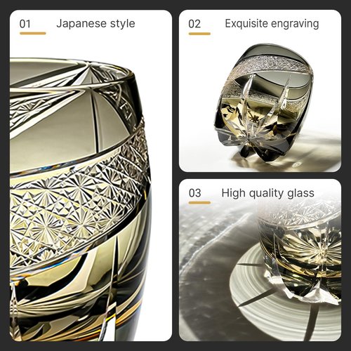 SANMENMO Old Fashioned Glass, Crystal Whiskey Glasses Hand Cut Japanese Style Drinking Glass for Scotch & Bourbon, Valentine’s Day Gift for Him or Her-8.5 oz