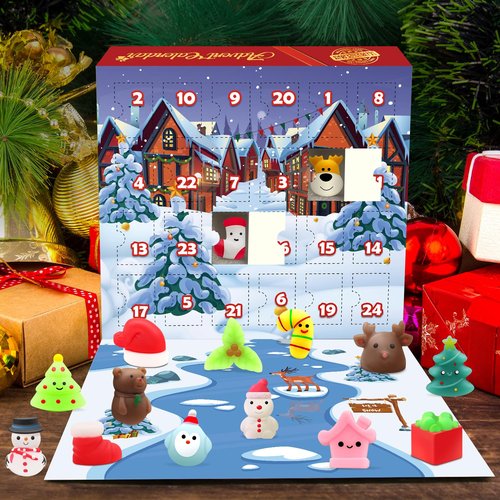 Christmas Advent Calendar 2025 with 24 Mochi Squishies Assorted Toys for Kids, 24 Days Christmas Thanksgiving Countdown Calendar, Xmas Stocking Stuffers Gifts for Boys Girls Christmas Party Favor
