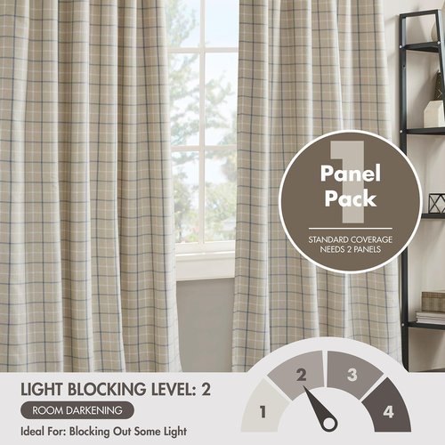 Madison Park Window Curtain for Living Room Thermal Insulated Fleece Lining, Cabin Plaid Curtain Room Darkening Window Drape Bedroom, Anaheim, 1-Single Panel Pack, 50" x 84" Rod Pocket, Linen Blue