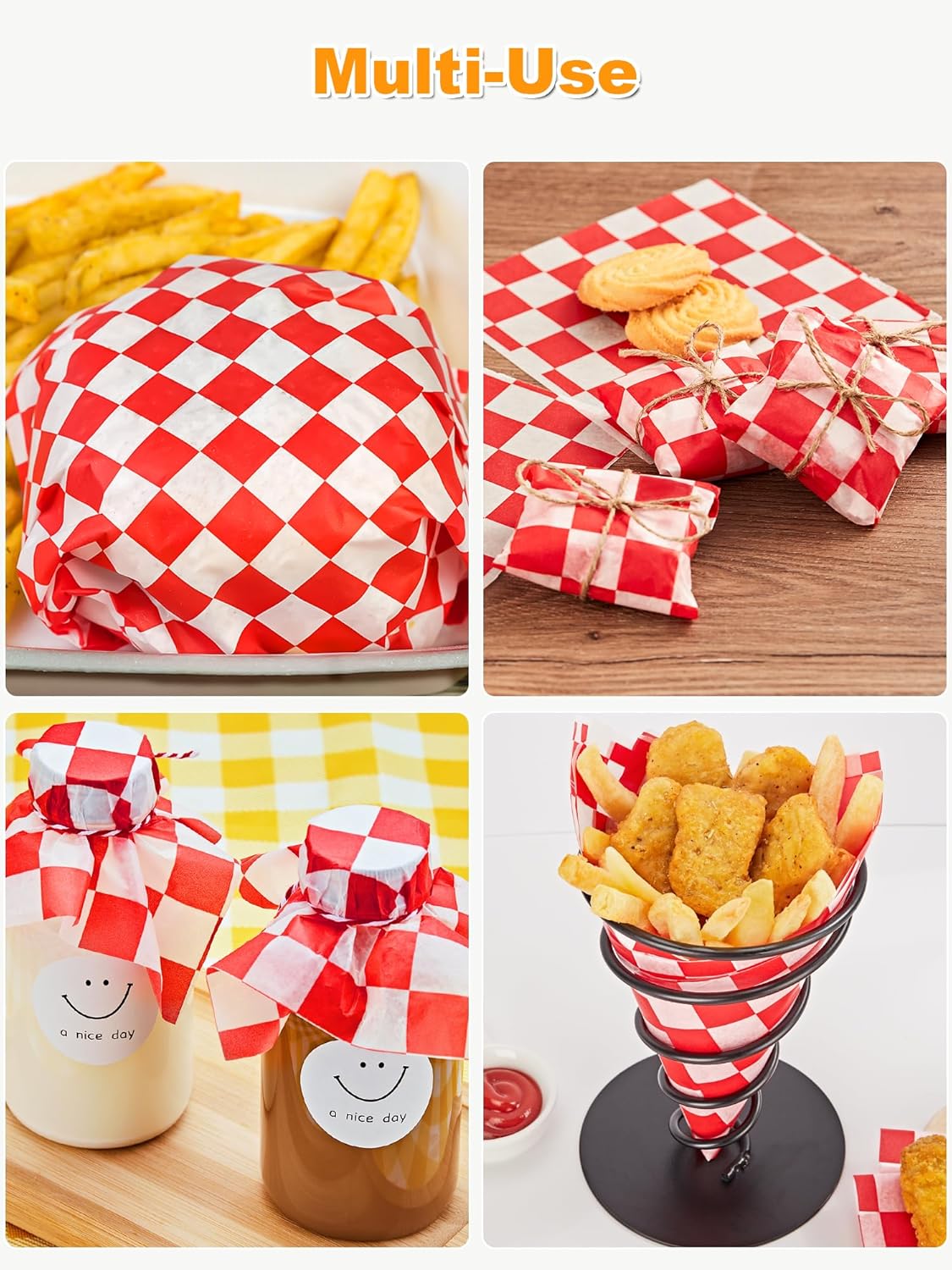 SMARTAKE 12x12 Inches Wax Paper - 250 Pcs Non-Stick Hamburger Patty & Sandwich Separators | Red Plaid Design