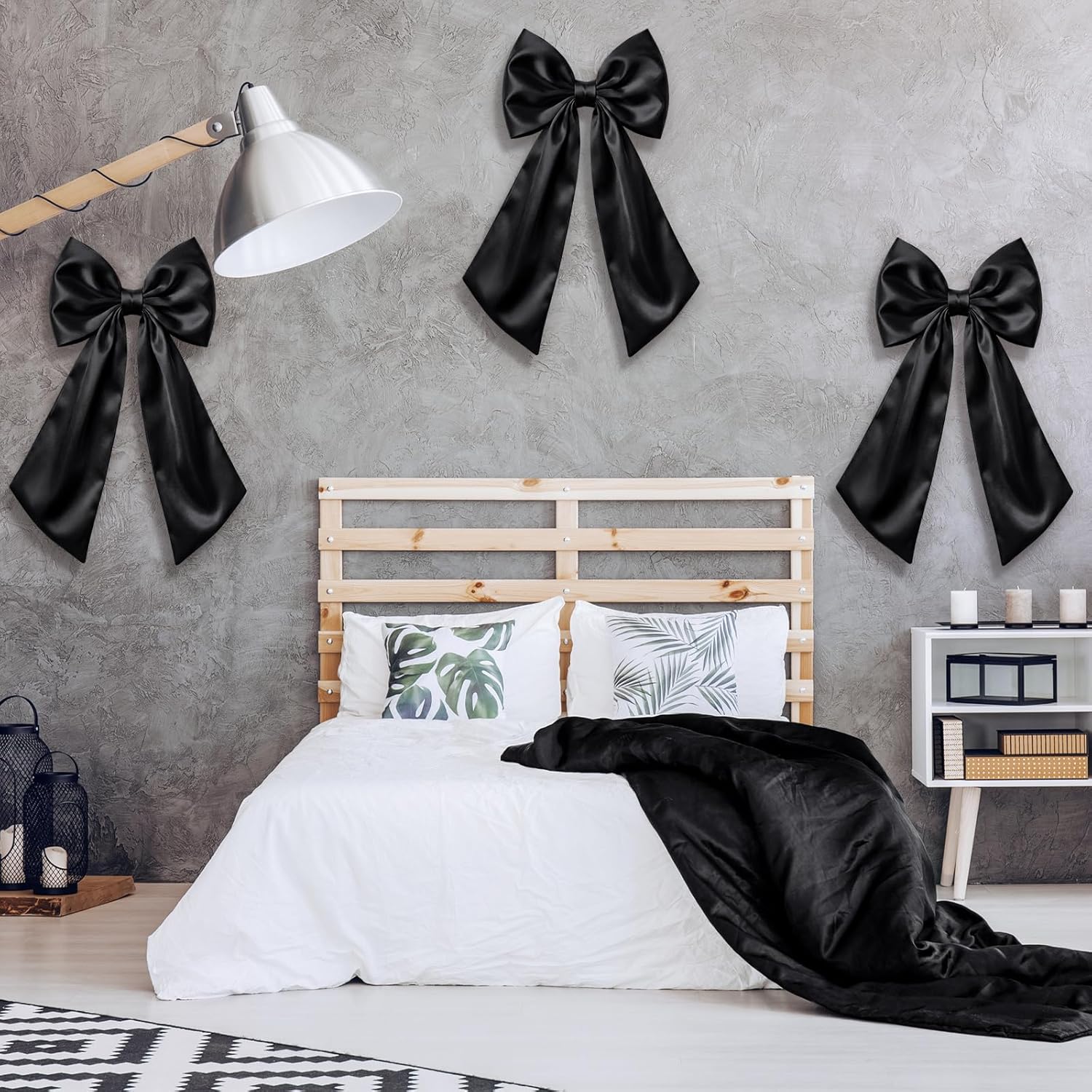 Suncalla 2 FT Large Satin Bow Decorations - 3 Pcs Hanging Wall Decor for Parties & Events | Black