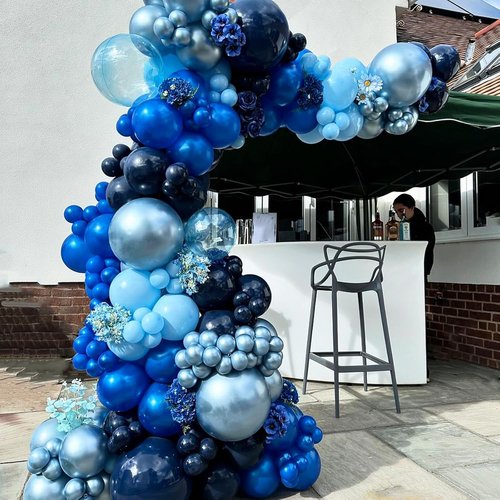 Blue Silver Balloons Set - 12 Inch Navy & Confetti Latex Balloons for Birthday, Graduation, Baby Shower