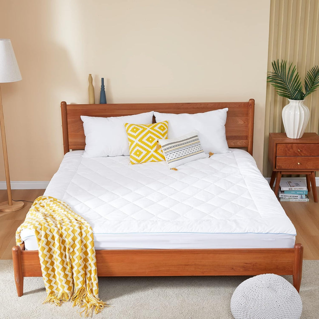 Skiennix Queen Mattress Pad - Quilted Cotton Cover with 18-22" Deep Pockets | Noiseless & Breathable Design