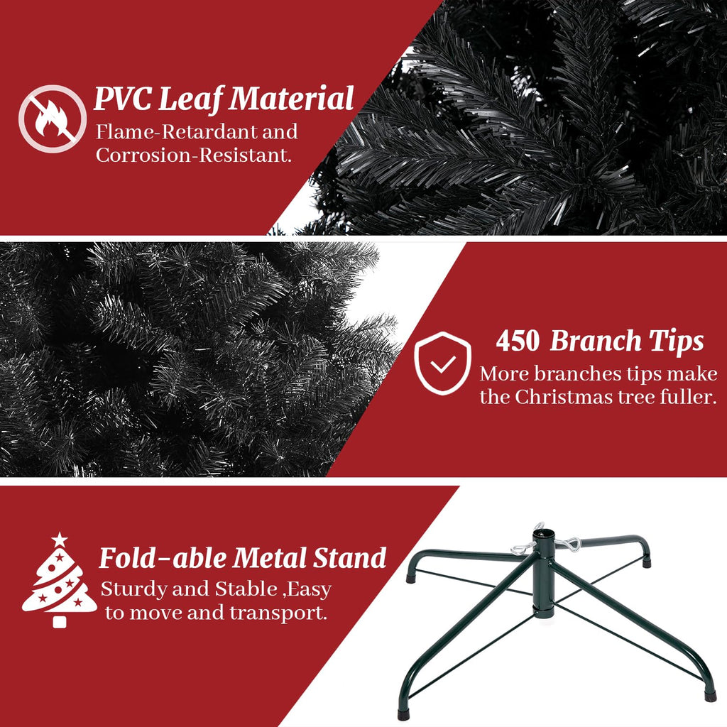 ULICO 4ft Artificial Black Christmas Tree,Premium Spruce Xmas Tree with 450 Branch Tips, Fake Christmas Tree with Foldable Metal Base Stand,Home, Office,Party Decoration
