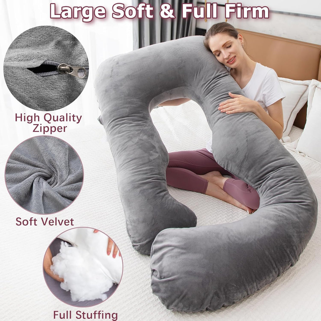 MOON PINE U-Shaped Pregnancy Pillow - Full Body Maternity Support with Cover | Dark Grey