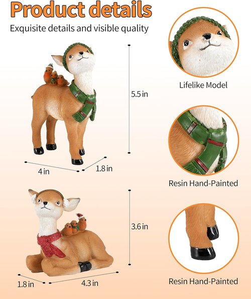 iStatue Buck and Doe Deer Set - 5.5'' Tall Hand-Painted Resin Reindeer Figures for Christmas Home Decor