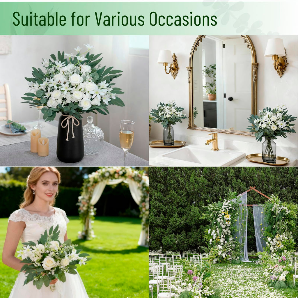 120 Pcs Artificial Eucalyptus Stems, 4 Kinds Mixed Faux Greenery Stems Fake Silver Dollar Eucalyptus Leaves Bundle for DIY Bouquets Centerpiece Spring Floral Arrangement Wreath Home Wedding Decor