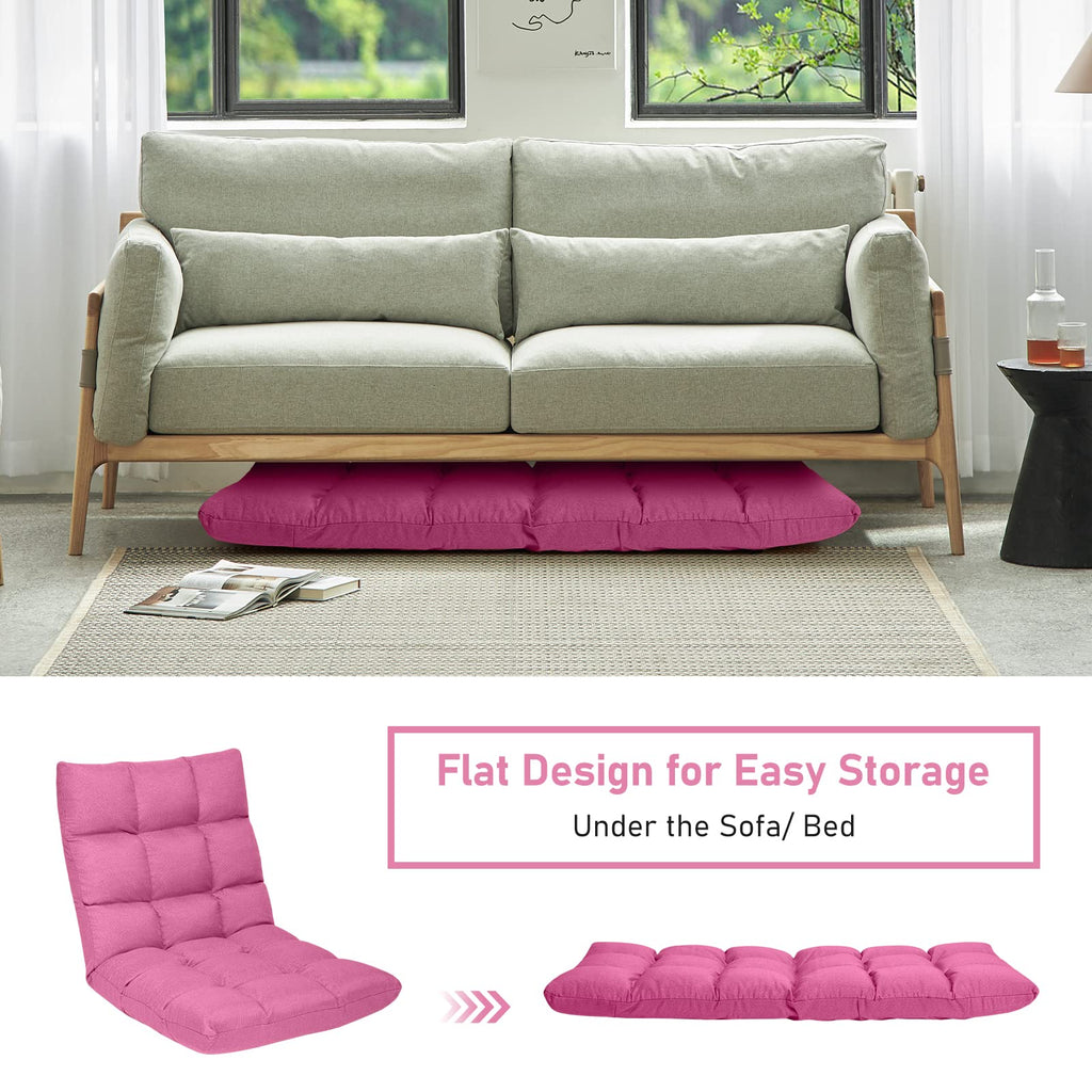 COSTWAY Floor Chair, Folding Gaming Chair with Back Support, 14 Adjustable Positions, Alloy Steel Frame, Lazy Sofa Lounge for Playing Reading Meditating Room Recliner for Adults, Kids (Pink)