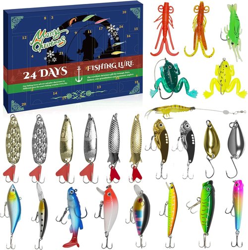 Fishing Advent Calendar 2025 - 24 Days of Fishing Lures | Perfect Xmas Gift for Men & Teens
