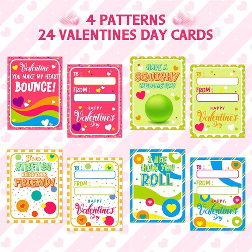 Shemira 24 Pack Valentines Cards for Kids, Squeeze Balls with Valentines Day Cards for Kids School, Stretch Fidget Toys for Valentines Gifts Exchange, Valentines Cards for Kids Classroom Favors