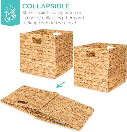 Best Choice Products Cube Storage Baskets - Handwoven Water Hyacinth Organizers, Pack of 5, Natural 10.5x10.5in