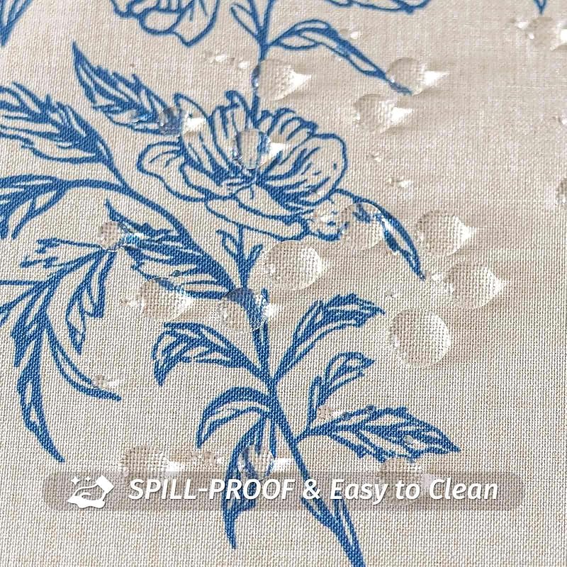 Round Tablecloth 70 Inch - Faux Linen Water-Resistant Floral Blue, 70" Diameter