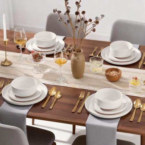 E-far 12-Piece Stoneware Dinnerware Set - Chip & Scratch Resistant, Microwave & Dishwasher Safe, Speckled White for 4