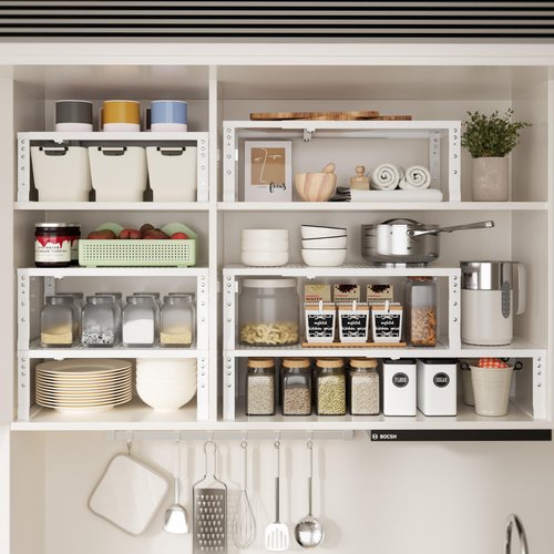 Zilvando Expandable Spice Rack & Kitchen Cabinet Organizer - Stackable, Adjustable Shelves for Cabinets, Countertops, Cupboards & Pantries(3 Packs/Large/White)