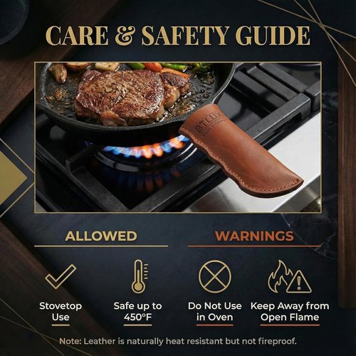 Full Grain Leather Handle Cover Set by Proudly Made in Georgia - Heat Resistant Cast Iron Sleeves for Skillets & Pots