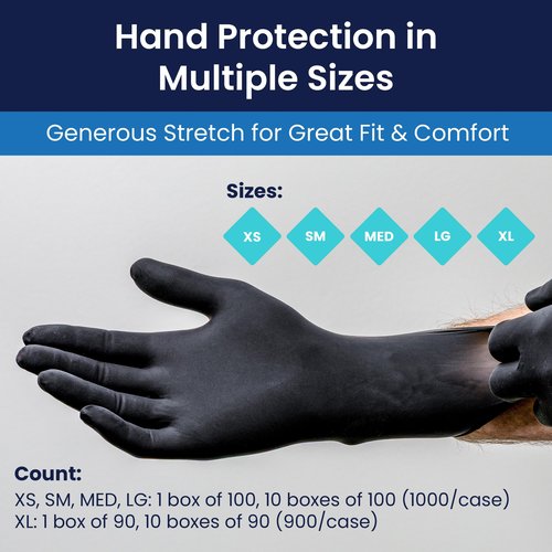 Adenna Phantom 6 Mil Latex Exam Gloves – Powder-Free, Textured Grip, Disposable, Medical Grade, Tattoo & Law Enforcement Use, Case of 1000, Large, Black