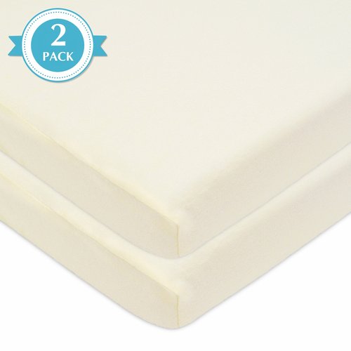 American Baby Company 100% Natural Cotton Value Jersey Knit Fitted Portable/Mini-Crib Sheet, Ecru, Soft Breathable, for Boys and Girls, Pack of 2