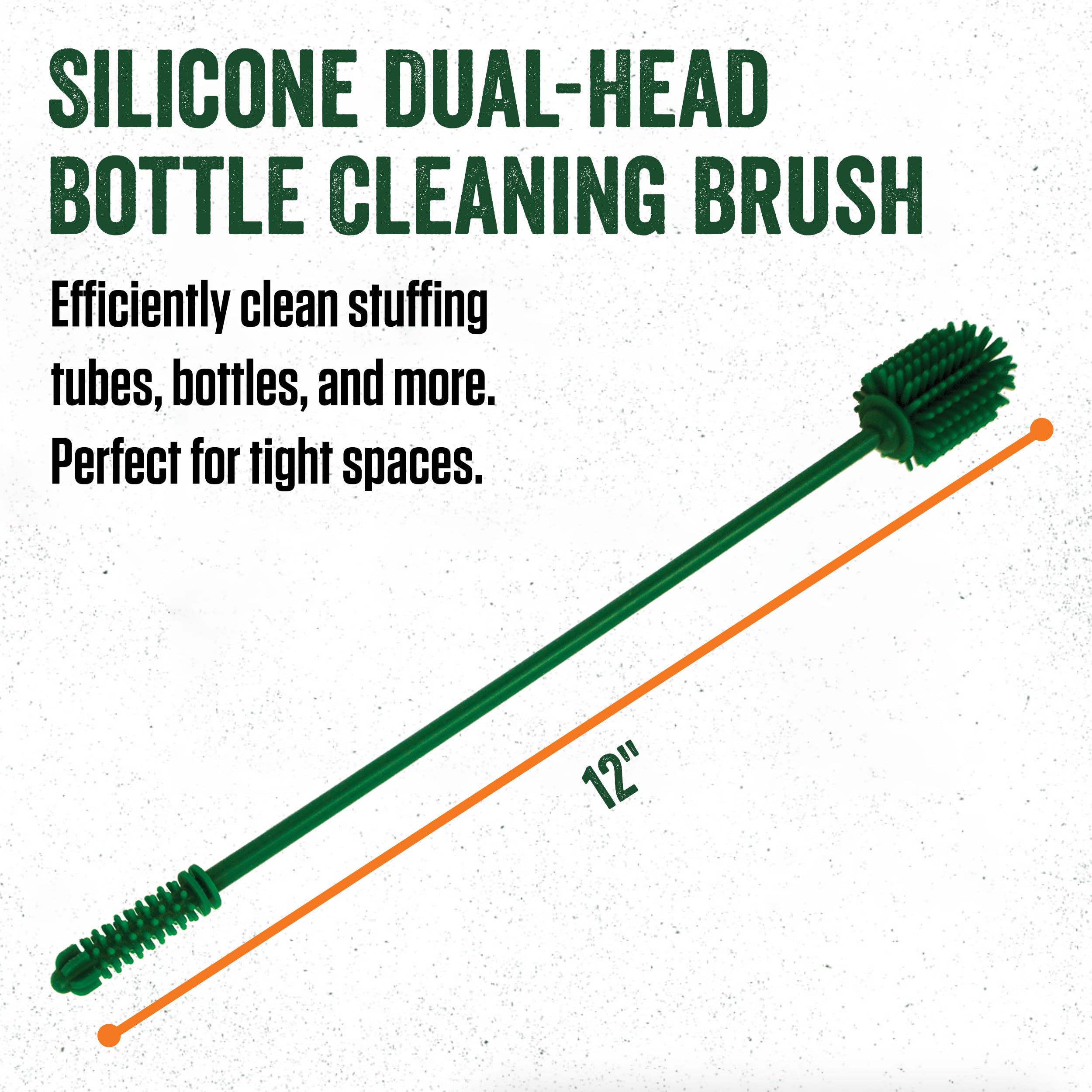 LEM Products Silicone Dual-Head Stuffing Tube Cleaning Brush, Bottle Brush, Green, 12"
