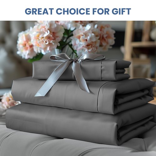 Simple Deluxe 4 Piece Queen Size Sheet Set, Hotel Luxury Bed Sheets, Wrinkle Free - Deep Pockets - Breathable & Cooling Sheet- Easy Care (Queen, 02-Grey)