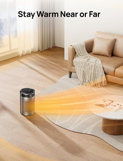 DREO Portable Space Heater - 1500W PTC Ceramic with Thermostat, Remote & Eco Mode - Ideal for Office & Bedroom