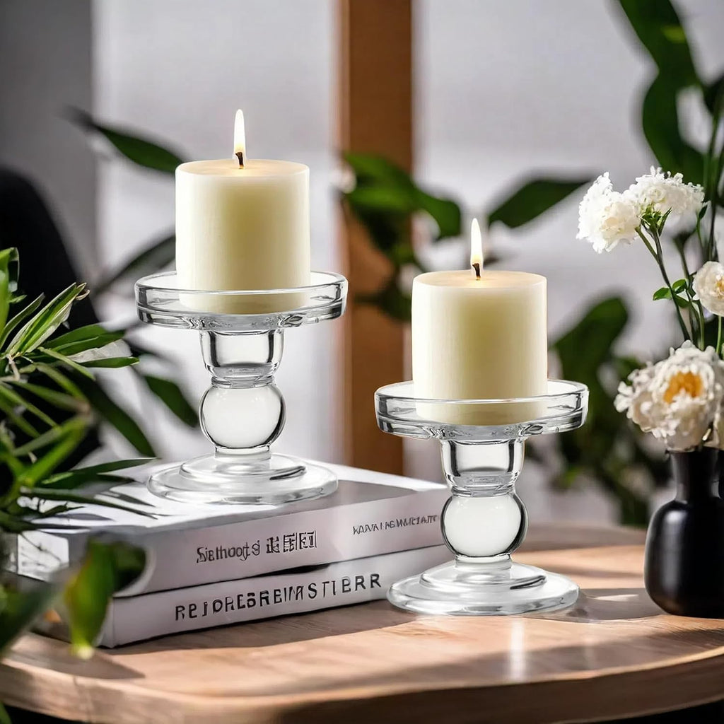 Regine Switzerland Glass Candle Holders - Elegant Pillar Candle Holder Set of 3 for Weddings | Home Decor