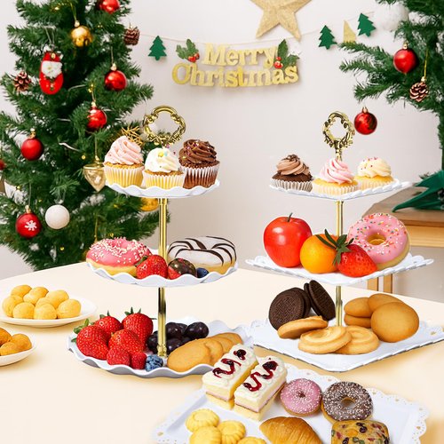 Frigg Dessert Table Display Set,10Pcs Cake Stand,4 Pcs 3 tiered Cupcake Stands and 6 Pcs Dessert Trays serving trays for Party Baby Shower Wedding Tea Party Decorations